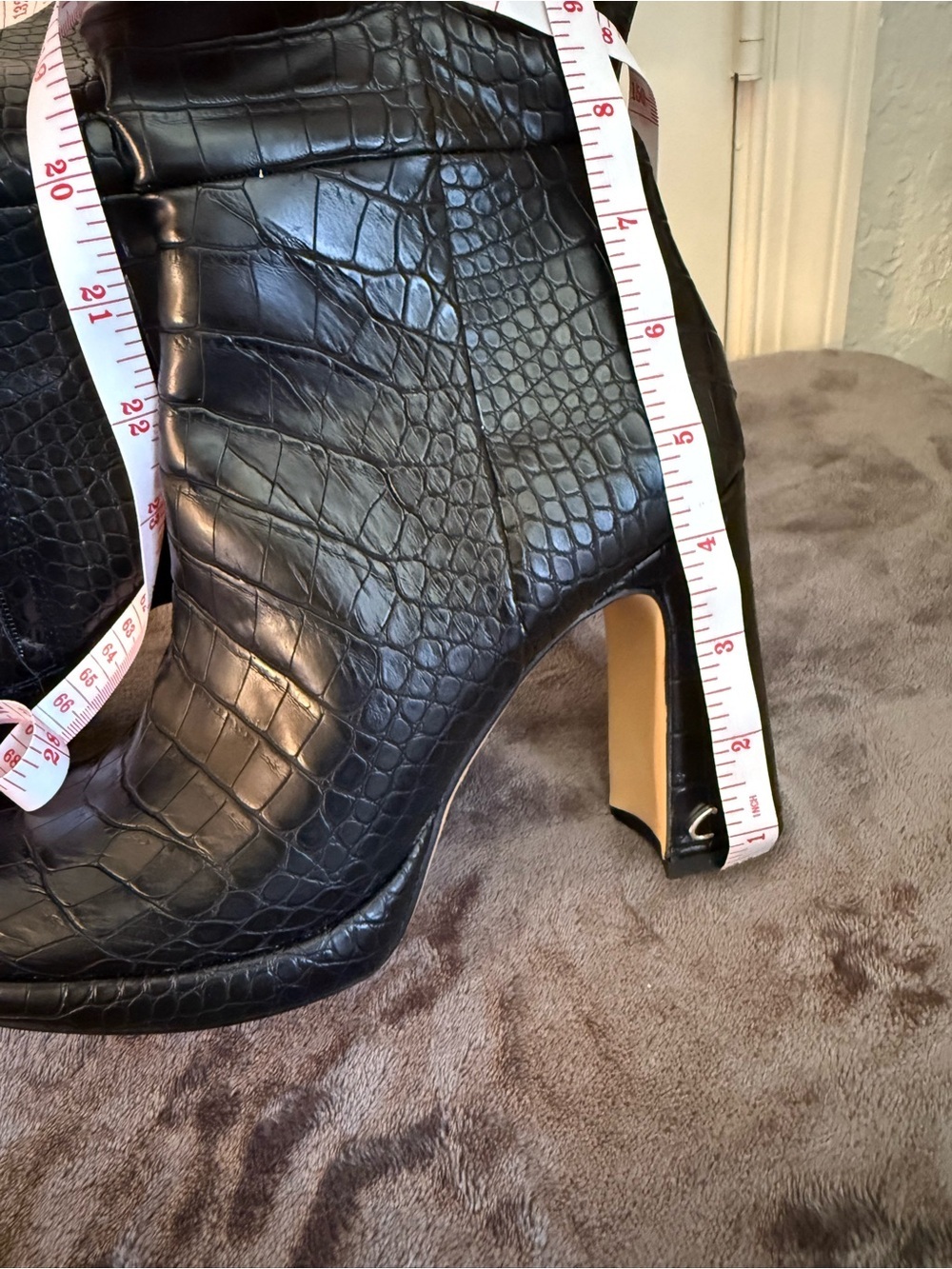 Circus by Sam Edelman Black Croc Embossed Platform Block Heel Boots - Picture 4 of 9